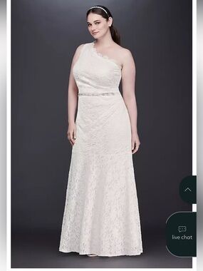 David’s Bridal Scalloped One-Shoulder Lace Wedding Gown